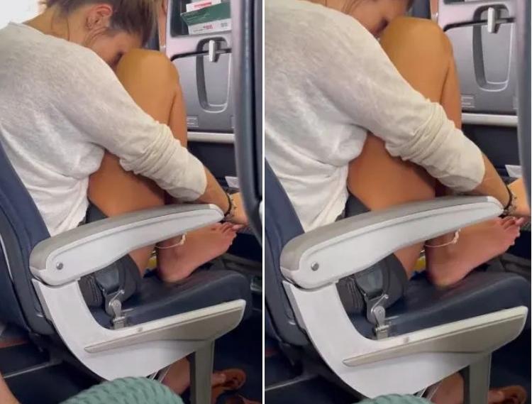 Cô gái co chân trên ghế máy bay sơn móng bị đề nghị cấm bay-1