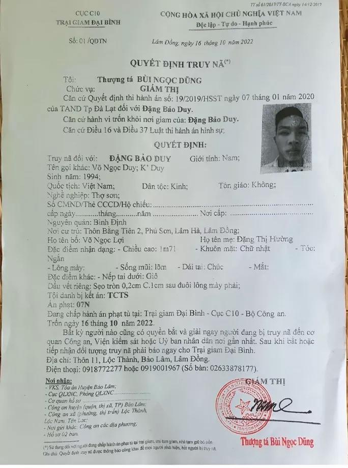 Truy nã toàn quốc phạm nhân Đặng Bảo Duy-2