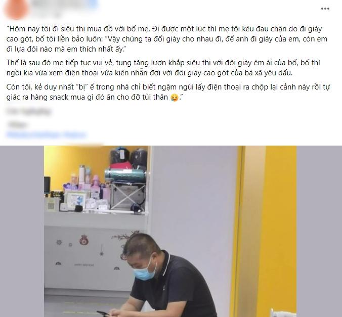 Dẫn nóc nhà đi mua sắm, chồng đi giày cao gót hộ để vợ đỡ đau chân-1