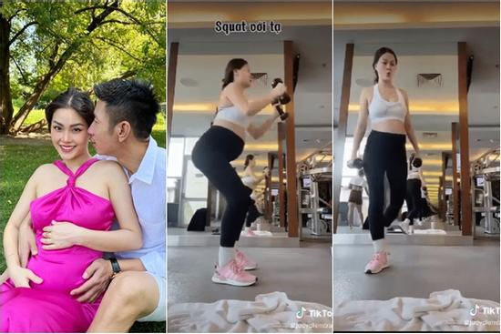 Á hậu Diễm Trang bầu vượt mặt vẫn nâng tạ như bỡn