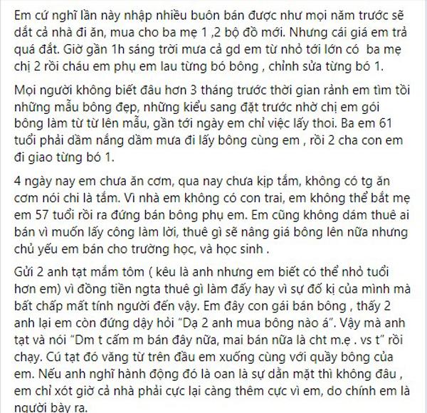 Quầy hoa 20/10 bị tạt mắm tôm, cô gái nức nở: Đó là tất cả vốn liếng em-1