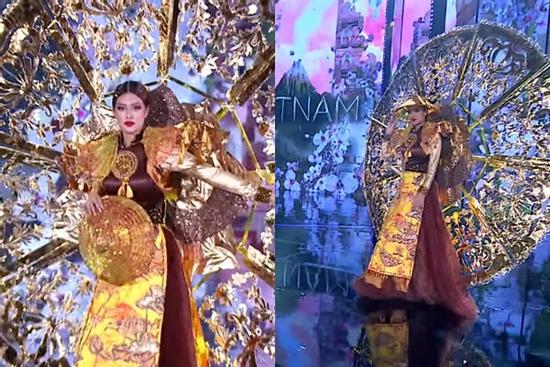 Thiên Ân căng thẳng trình diễn trang phục dân tộc vì gặp sự cố