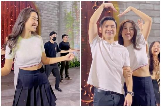 Đỗ Mỹ Linh mặt mộc tươi rói trong clip tập nhảy cùng ông xã