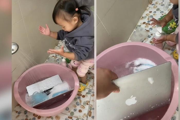 Bố phàn nàn laptop quá bẩn, con gái 2 tuổi mang đi rửa sạch sẽ-1