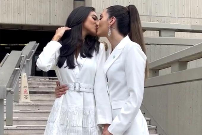 Khoảnh khắc ngọt ngào của 2 Hoa hậu Hòa bình vừa cưới nhau-1