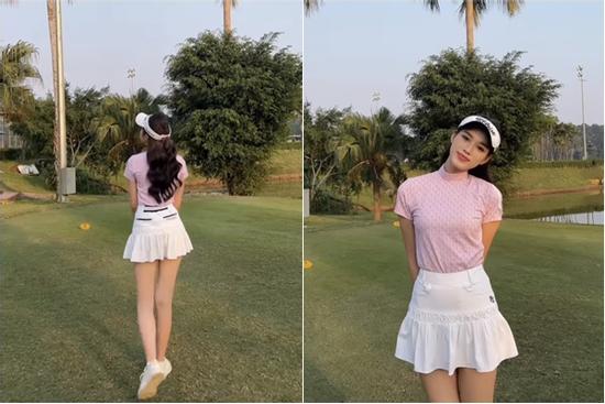 Hoa hậu Đỗ Thị Hà mặc ngược váy ra sân golf