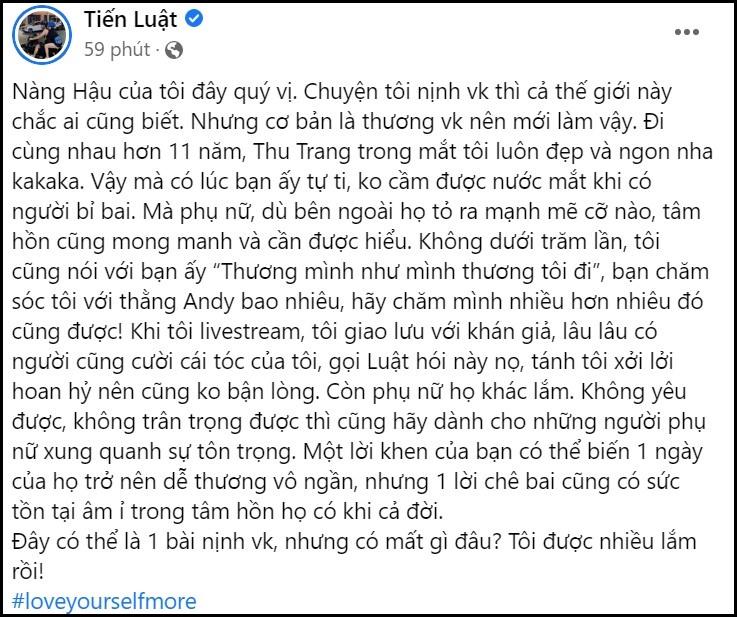 Tiến Luật bảo vệ khi Thu Trang bị chê dung mạo, khóc tự ti-2
