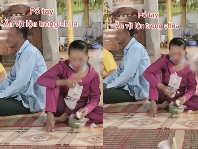 Thực hư hình ảnh người phụ nữ thoải mái ăn trứng vịt lộn giữa chùa-2