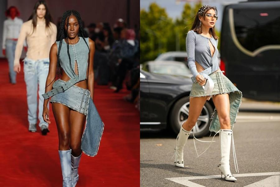 Chiếc thắt lưng váy đã đánh dấu thời điểm mang tính biểu tượng trong nhiệm kỳ giám đốc sáng tạo Glenn Martens ở Diesel. Đây là một trong những thương hiệu được mong đợi nhất trên lịch Tuần lễ thời trang Milan. Ảnh: G, Vogue.