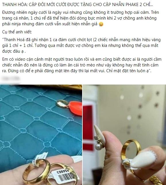 Chú rể nhảy đổng khi phát hiện quà cưới là 2 nhẫn vàng giả-1