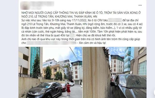 Xôn xao ô tô bị đập vỡ kính, trộm 100 triệu đồng ở Hà Nội-1