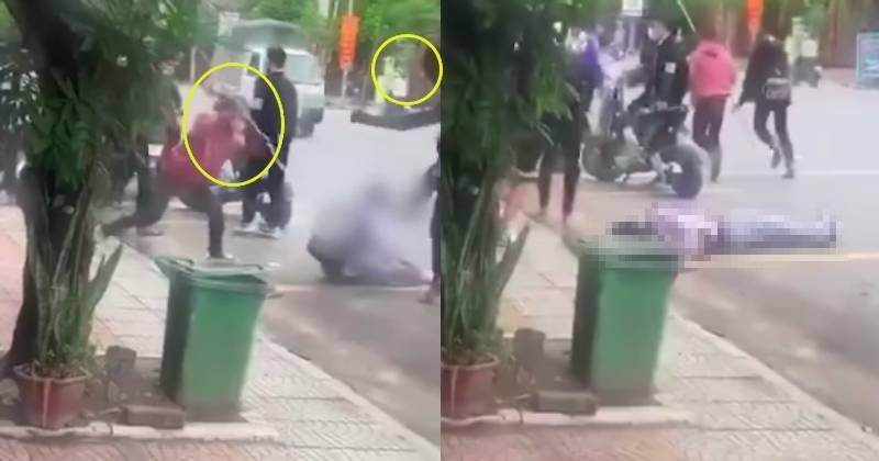 Kinh hoàng nam sinh bị nhóm người cầm gậy vụt gục bên đường-1