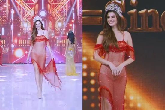 Miss Grand mặc đầm như vải màn, xách váy catwalk