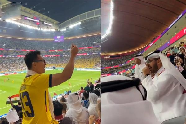 Thanh niên Ecuador giả vờ đếm tiền để trêu ngươi CĐV Qatar-1
