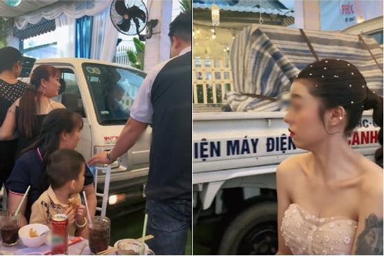 Dựng rạp cưới chắn hết đường, cô gái 'hú hồn' khi xe tải xuất hiện