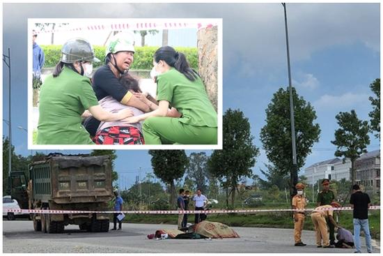 Chồng gào khóc bên thi thể vợ bầu và 2 con bị xe cán tử vong