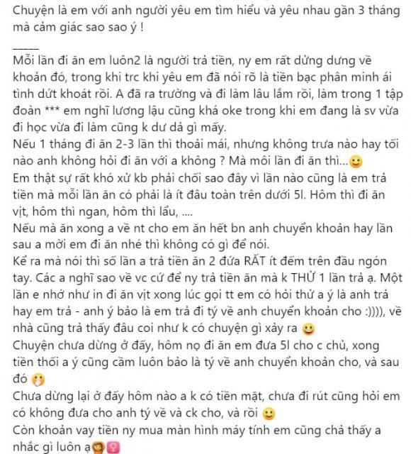 Phải trả tiền khi hẹn hò, cô gái băn khoăn có nên yêu tiếp-1