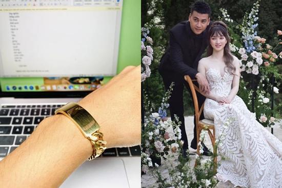 Trước đám cưới, diễn viên Ngọc Thuận khoe lắc vàng 'khủng' do ba vợ tặng