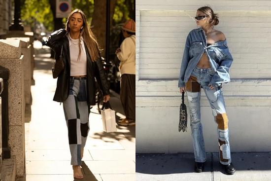 Xu hướng quần jeans chắp vá 'phủ sóng' đường phố cuối năm
