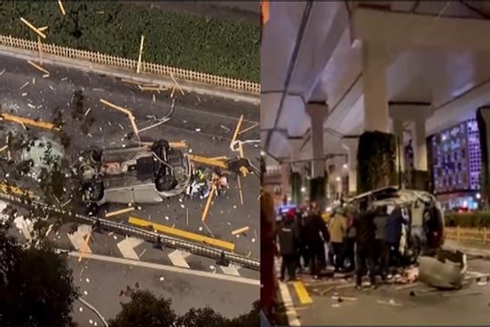 Clip: Thót tim ô tô 'phi' từ cầu vượt xuống đất, dập nát hoàn toàn