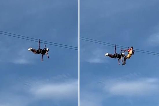 Du khách bị treo lơ lửng khi trượt zipline ở Philippines