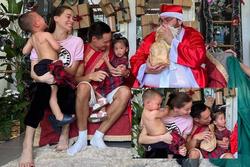 Cười xỉu biểu cảm 2 con Hồ Ngọc Hà khi gặp ông già Noel