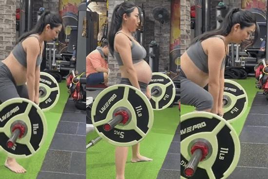 Bầu vượt mặt sắp đẻ, em gái Trấn Thành đều đặn tập nâng tạ