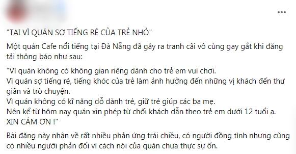 Xôn xao quán cà phê ở Đà Nẵng dán thông báo miễn tiếp trẻ em-1