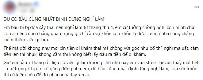 Vợ xin tiền đi khám thai, chồng vứt vào góc nhà y như bố thí-1