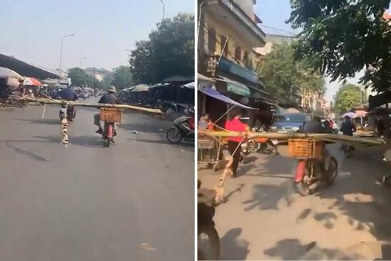 Chở cây chuối nằm ngang phi trên đường, quét đi tất cả