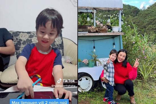 Hoàng Oanh cho con trai làm quen hai ngôn ngữ, còn nhỏ nhưng nhóc tỳ lại rất thông minh