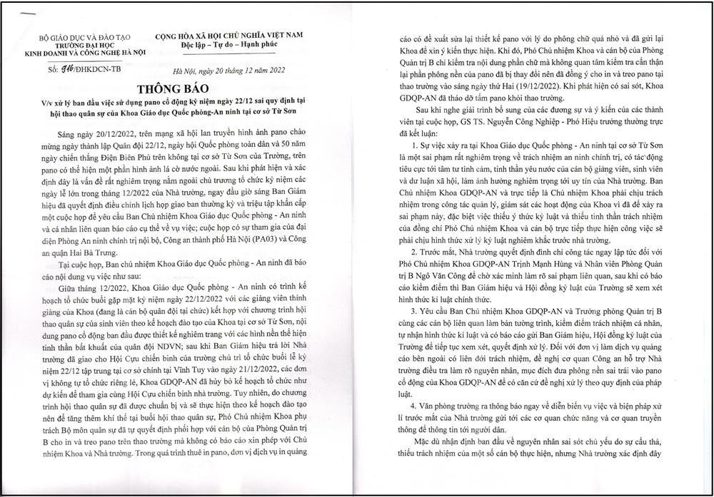 ĐH Kinh doanh và Công nghệ nói gì vụ pano in cờ Trung Quốc?-2