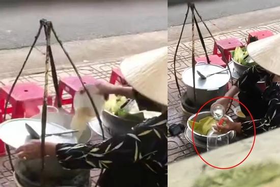 Người bán bún đổ nước thừa vào nồi bỏ chạy khi công an đến