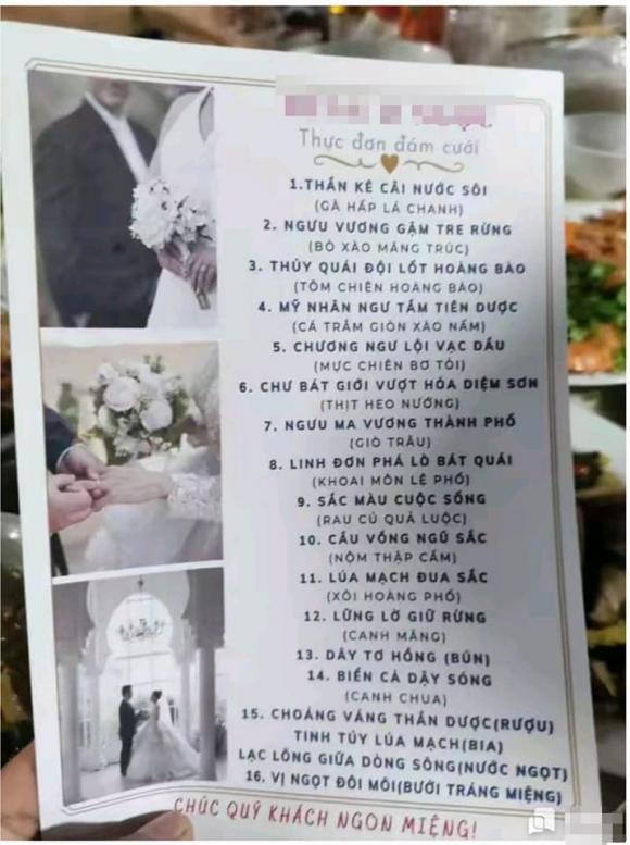 Độc lạ với cách đặt tên món ăn trong thực đơn tại một đám cưới-1