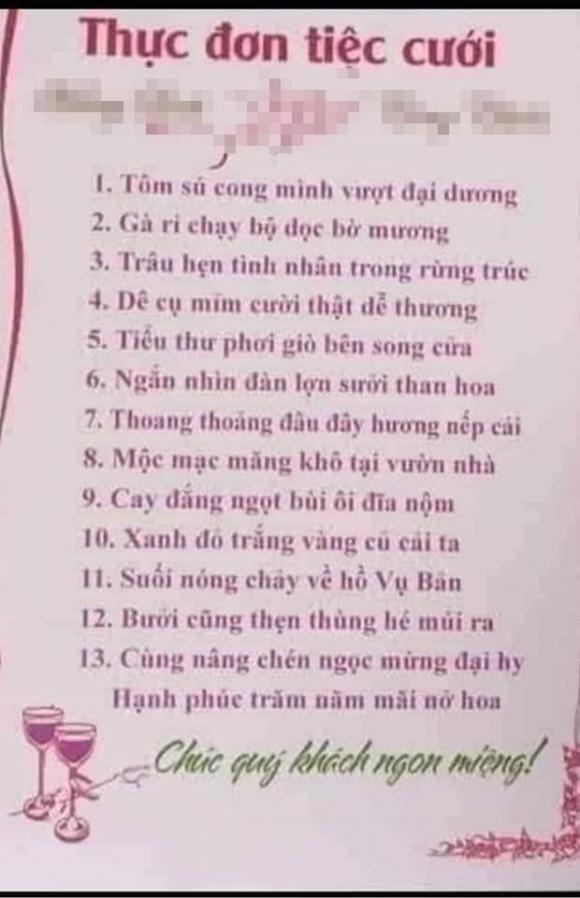 Độc lạ với cách đặt tên món ăn trong thực đơn tại một đám cưới-4