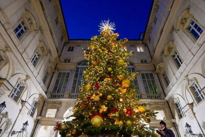 Cây thông Noel với những sắc màu rực rỡ ở Turin, Italy.