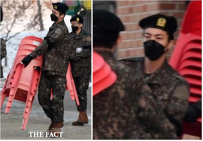 Hé lộ ảnh Jin (BTS) lao động trong quân ngũ-2