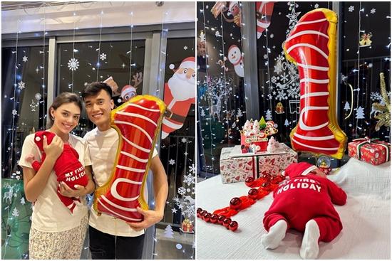 Vợ chồng Bùi Tiến Dũng ăn mặc xuề xòa làm đầy tháng cho con trai