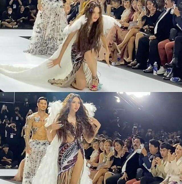 Hoa hậu Thùy Tiên mặc ngược áo choàng khi làm vedette?-11