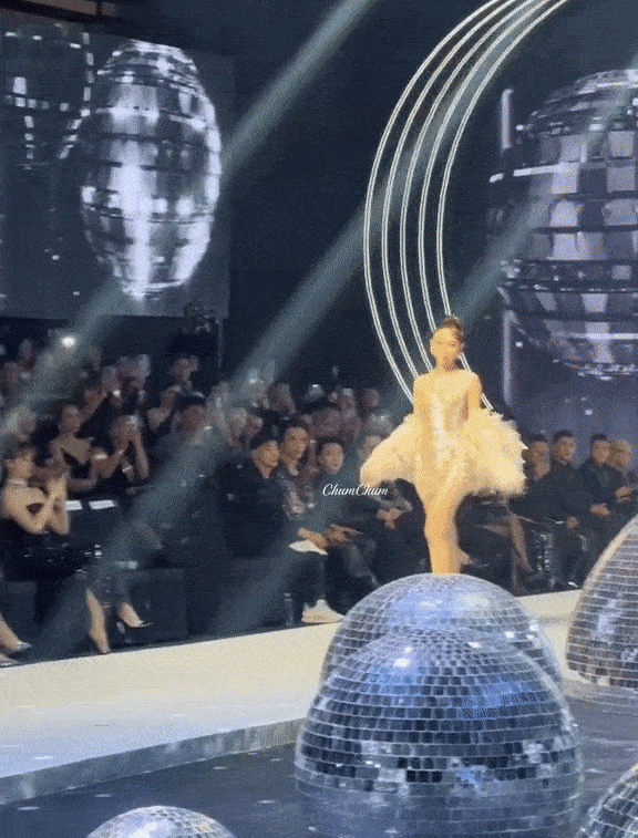 Hoa hậu Thùy Tiên mặc ngược áo choàng khi làm vedette?-2