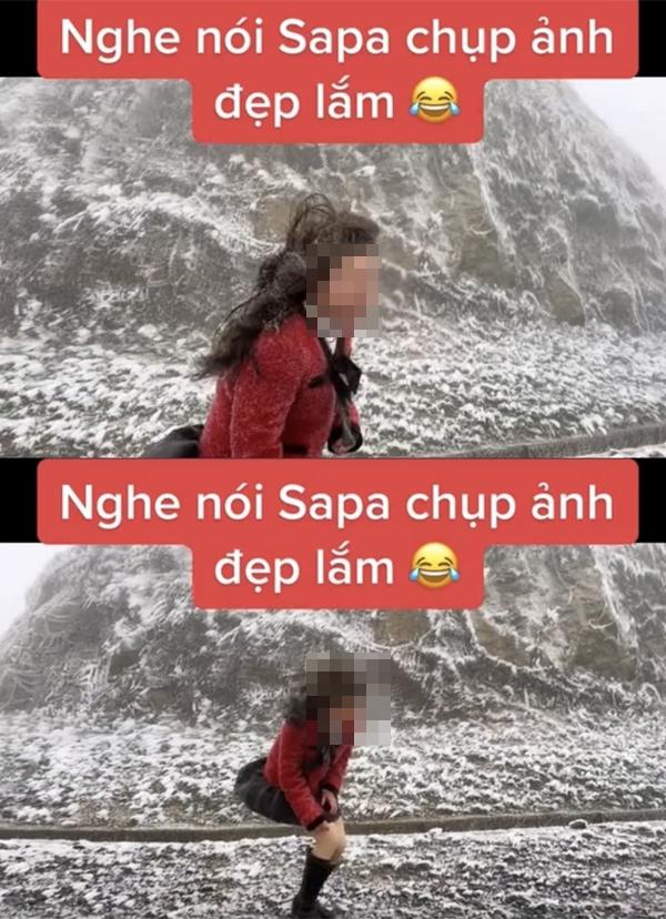 Cô gái trẻ chơi sốc, mặc váy ngắn cũn đi Sapa săn tuyết rơi-1