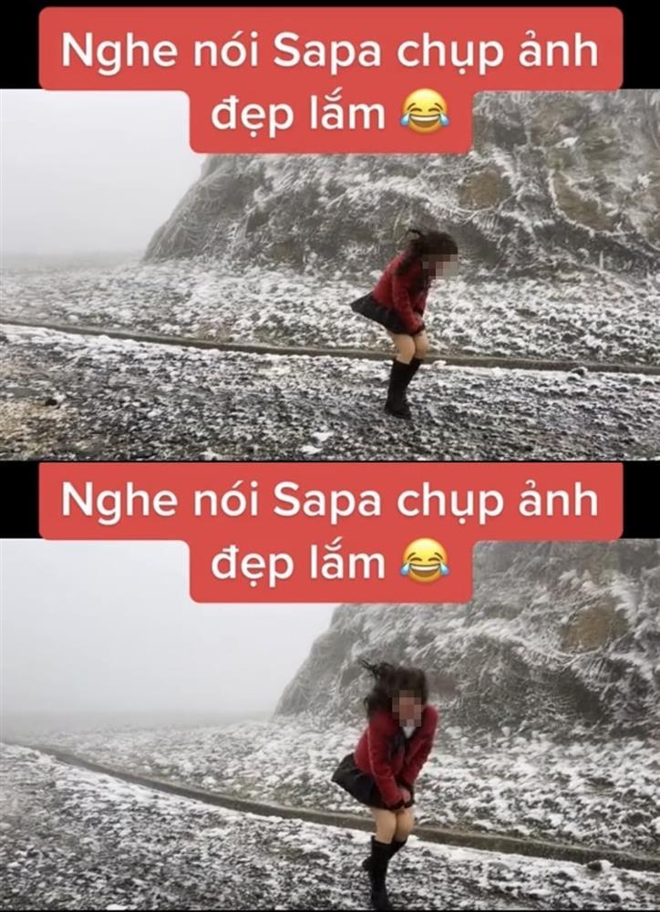 Cô gái trẻ chơi sốc, mặc váy ngắn cũn đi Sapa săn tuyết rơi-2