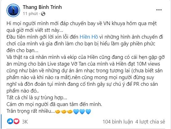 Trịnh Thăng Bình xin lỗi sau tin đồn hẹn hò, Hiền Hồ phản ứng sao?-3