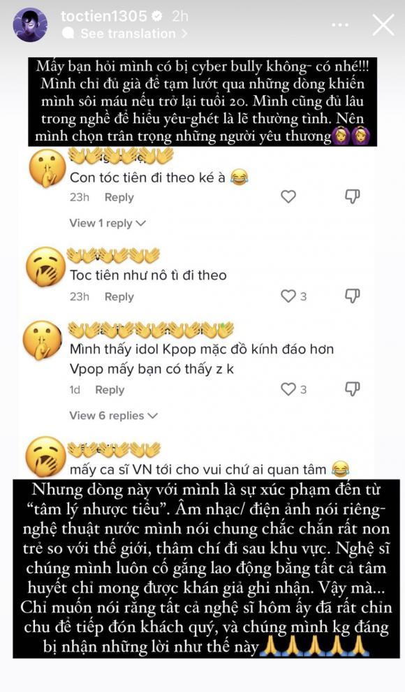 Tóc Tiên cảm thấy xúc phạm khi bị nói như nô tì bên cạnh CL-2