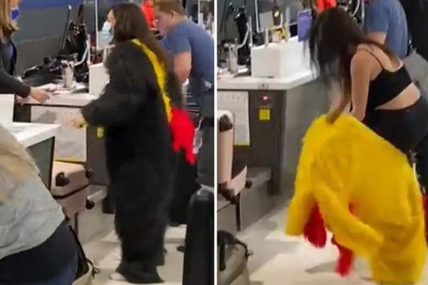 Người phụ nữ ăn mặc kỳ quái vì hành lý quá cân-2