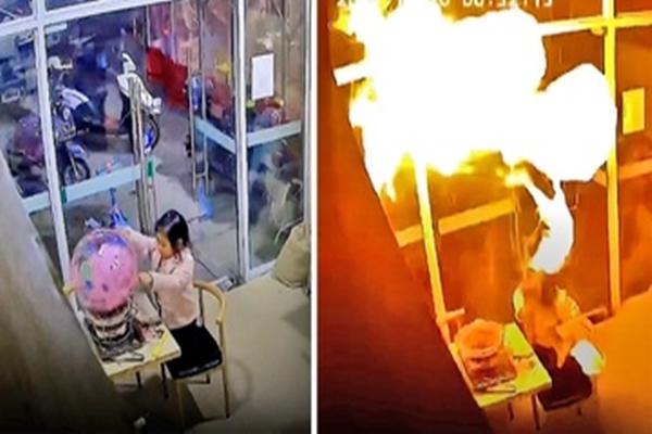 Dùng bơm điện bơm đây bóng bay, cô gái bị nổ bỏng mặt-7