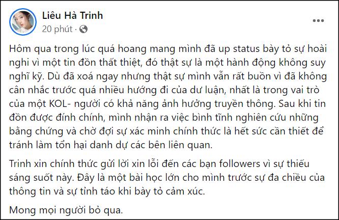 Liêu Hà Trinh xin lỗi vì đăng tin hoài nghi vụ nữ sinh-2