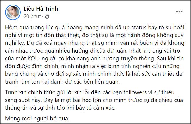 Liêu Hà Trinh xin lỗi vì đăng tin hoài nghi vụ nữ sinh-2