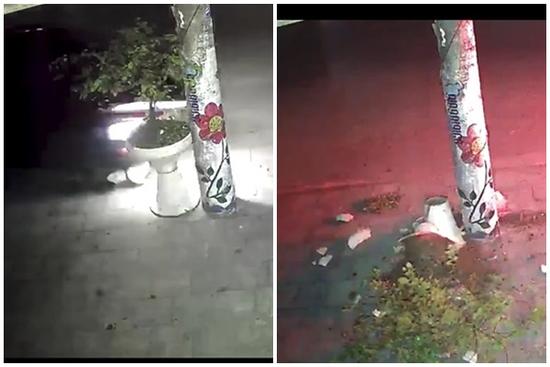 Clip: Chiếc ô tô phóng nhanh tông vỡ chậu hoa, lùi tiếp húc cột điện