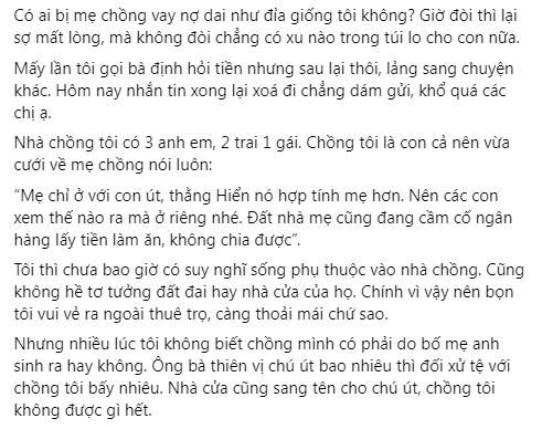 Mẹ chồng nợ tiền không trả, lần nào dâu đòi bà cũng mách con trai-1